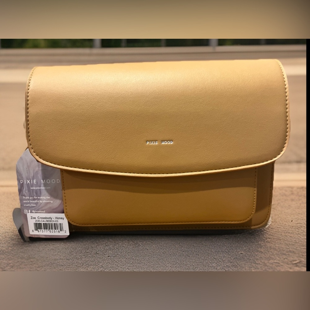Pixie Mood Zoe Honey Crossbody Bag with Minimalist Flap Design/Strap NEW